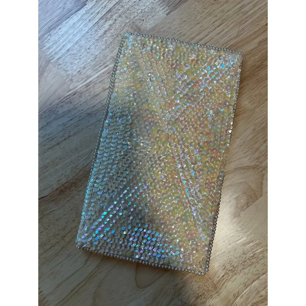Vintage Clutch Envelope Wallet Hand Beaded Hong Kong Gold 8